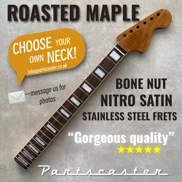 CBS-style Roasted Maple / Rosewood Stratocaster neck - Nitro Satin - Stainless Steel frets - Bone nut